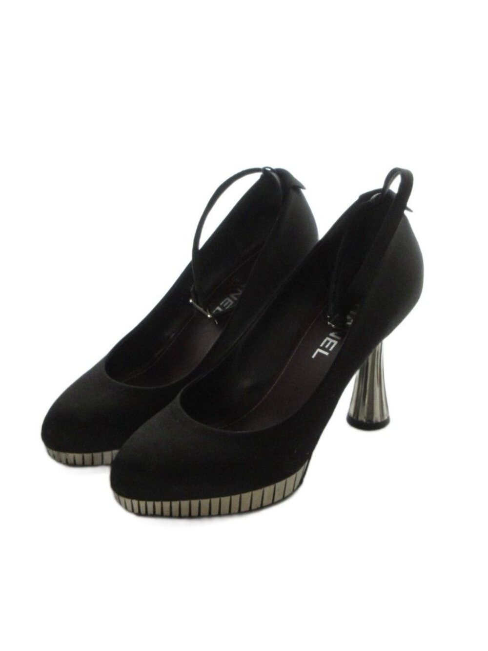 Chanel Pumps High Heels Suede Logo Black